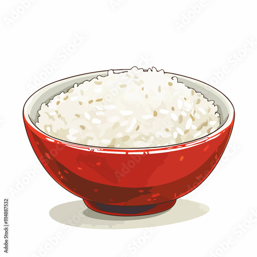 Traditional Japanese Bowl Rice Food Vector Illustration Isolated