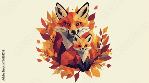 Fox Family Autumn Embrace 