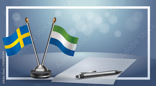Sweden and Sierra Leone Small national flag on bokeh background, cooperative relationship