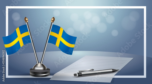 Sweden Small national flag on bokeh background