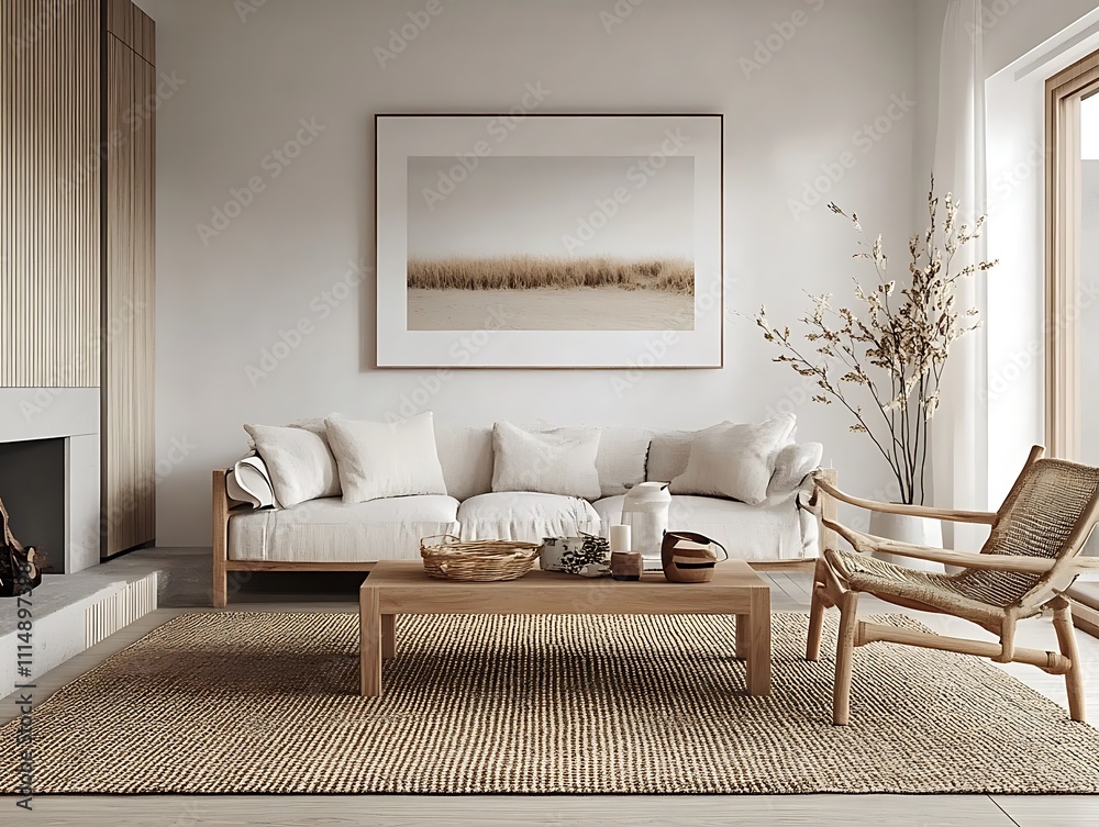 Fototapeta premium Modern Elegance: A Contemporary Living Room with Sophisticated Accents