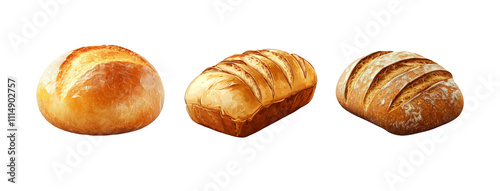 Fresh Artisan Bread Loaves on Transparent Background