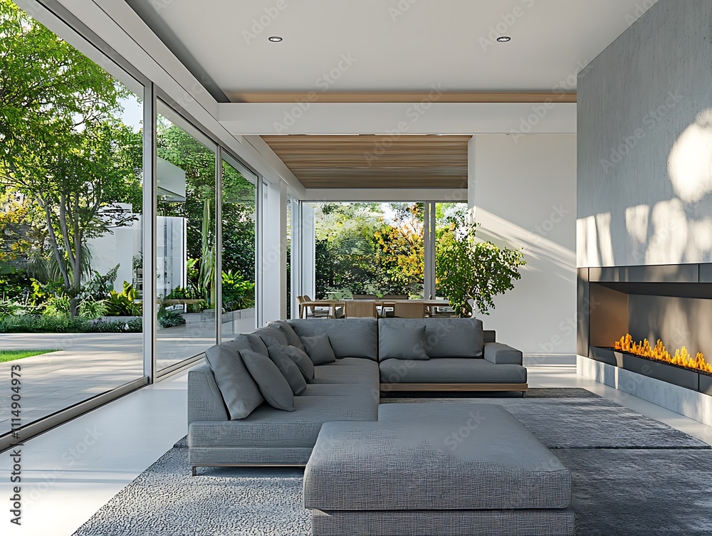 Fototapeta premium Modern Elegance: A Contemporary Living Room with Sophisticated Accents