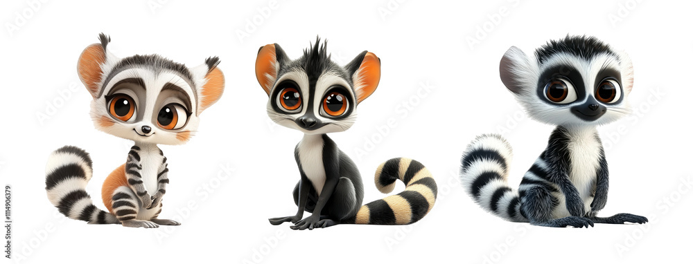 Fototapeta premium Cute Cartoon Animal Characters on Transparent Background