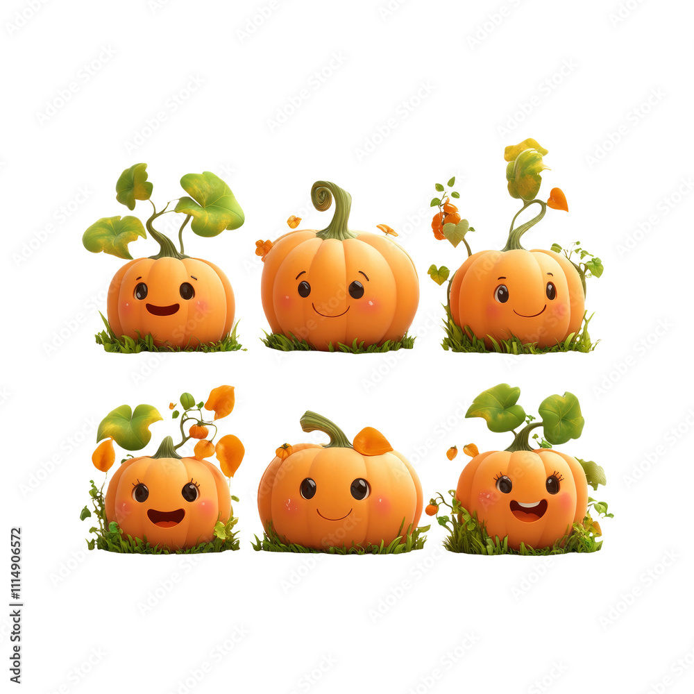 Obraz premium Cute Pumpkin Characters on Transparent Background