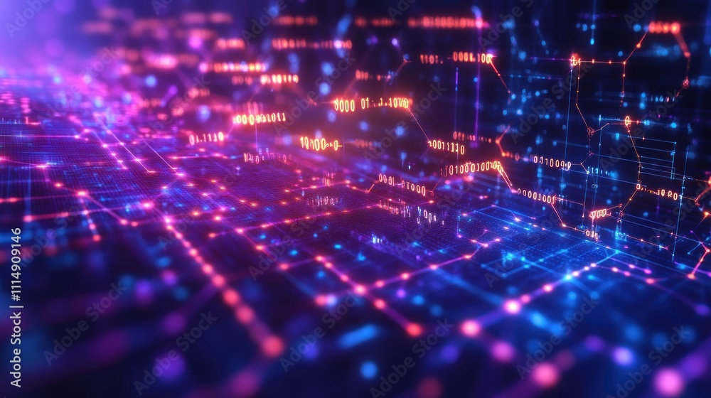 Fototapeta premium Abstract digital network, glowing nodes and lines, futuristic technology background.