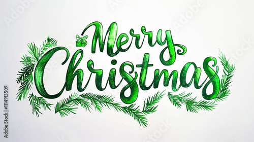merry christmas in playful green hand written  font on white abstract background