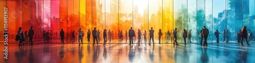 Dynamic Movement of Business People at a Trade Fair in a Modern Exhibition Hall