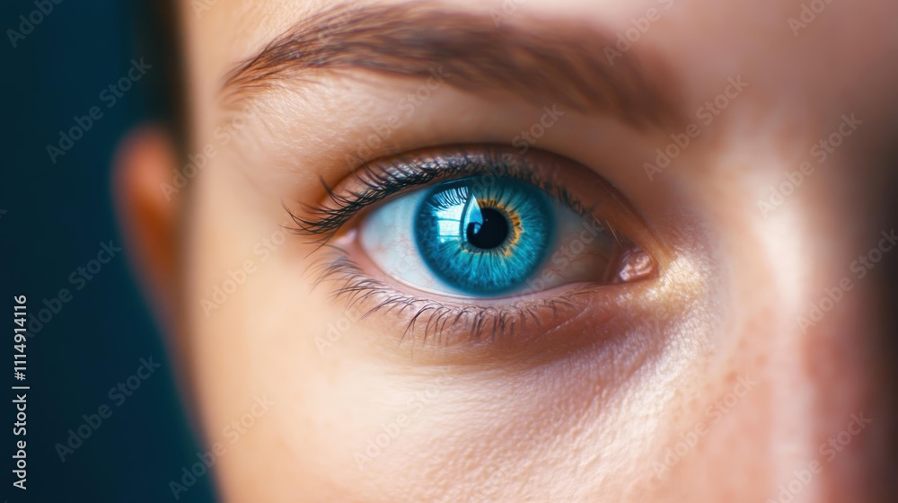 Fototapeta premium A mesmerizing closeup of deep blue eyes, captivating beauty contrasted with a softly blurred background.