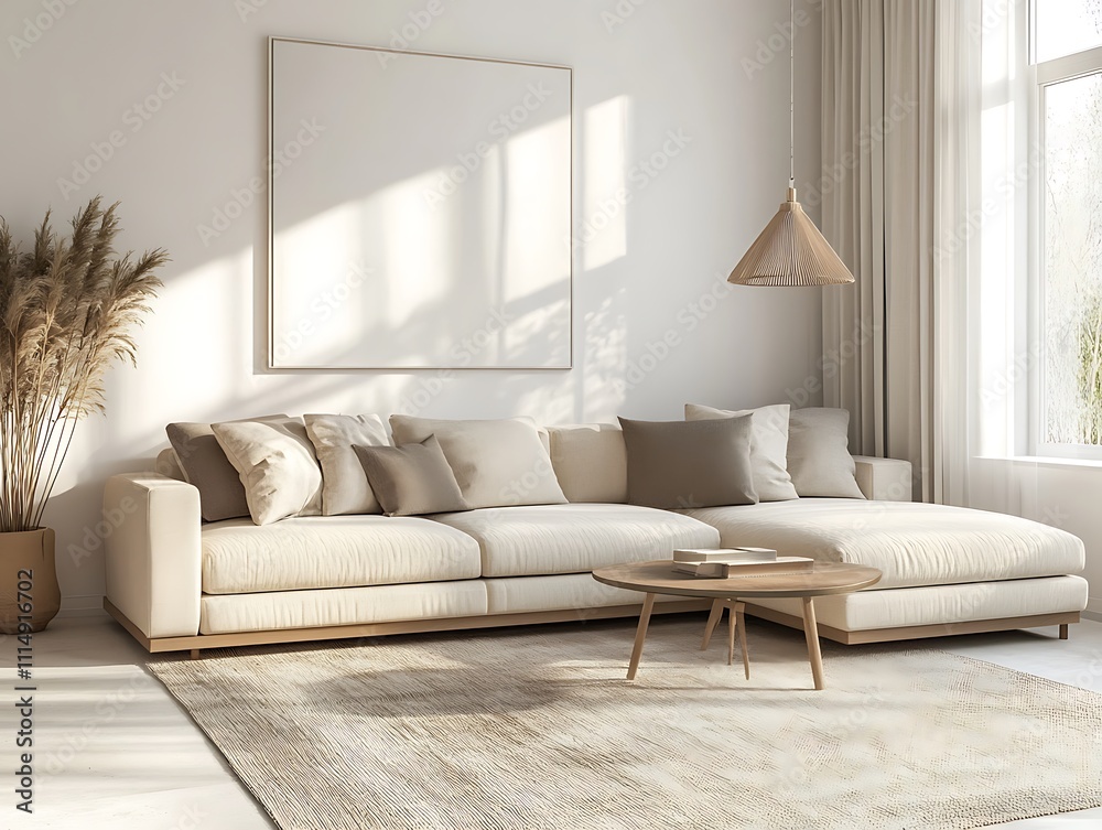 Fototapeta premium Modern Elegance: A Contemporary Living Room with Sophisticated Accents