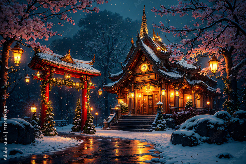 Fototapeta premium Thai-Japanese Fusion Christmas - Aesthetic anime wallpaper