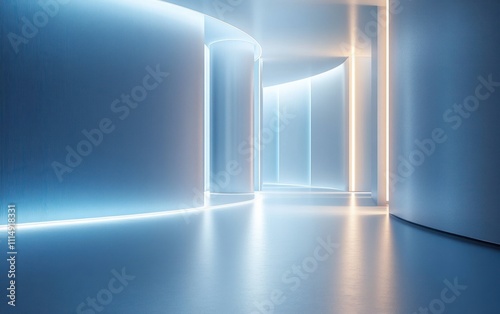 Minimalistic Blue Interior Design with Soft Lighting and Spacious Composition for Modern Presentation