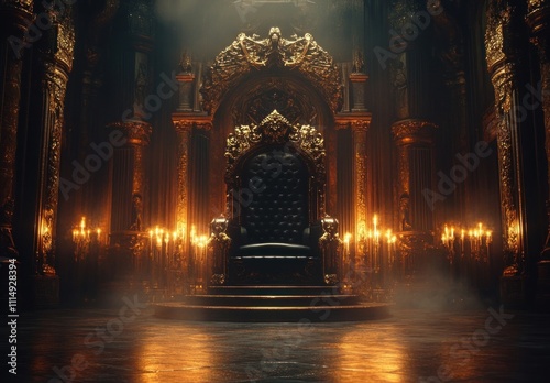 Gothic Throne Majestic Chair Royal Interior Design Candlelight Decoration photo