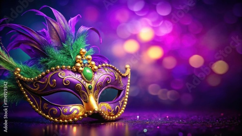 Vibrant masquerade mask on a purple background for celebrating Mardi Gras , masquerade, mask, purple, background