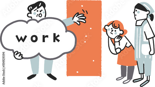 仕事を捌ききれない経営者と年収の壁で隔たれた時給労働者　ストックイラスト素材
