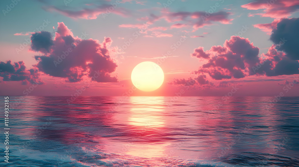 Fototapeta premium Pink Sunset Ocean 3D Render