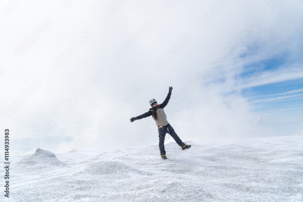 Alpinist at the top of the mountain 'Nevado del Tolima' in Colombia. Andean mountaineer Alpinist at the top of the mountain 'Nevado del Tolima' in Colombia. Andean mountaineer