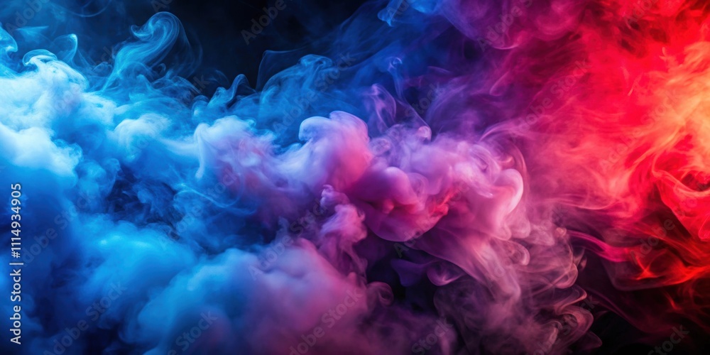 Obraz premium Vivid and intense abstract background or wallpaper with dramatic smoke and fog in contrasting red, blue, and purple colors
