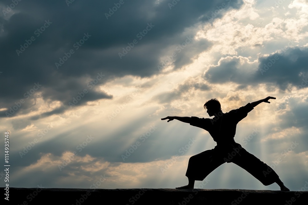 Fototapeta premium Silhouette of a Martial Artist at Sunset