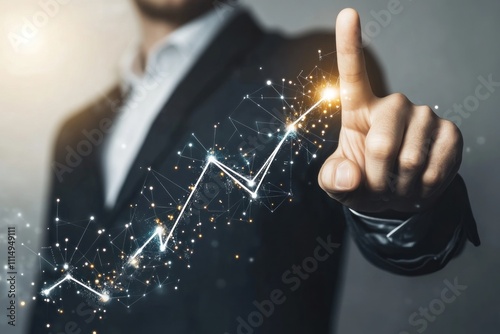 Businessman Touching a Growing Graph Representing  Success, Progress, and Innovation in the Digital Era