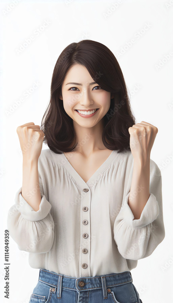 People material - image of a middle-aged woman posing with guts 人物素材ーガッツポーズしてる中年女性風イメージ People material - image of a middle-aged woman posing with guts 人物素材ーガッツポーズしてる中年女性風イメージ