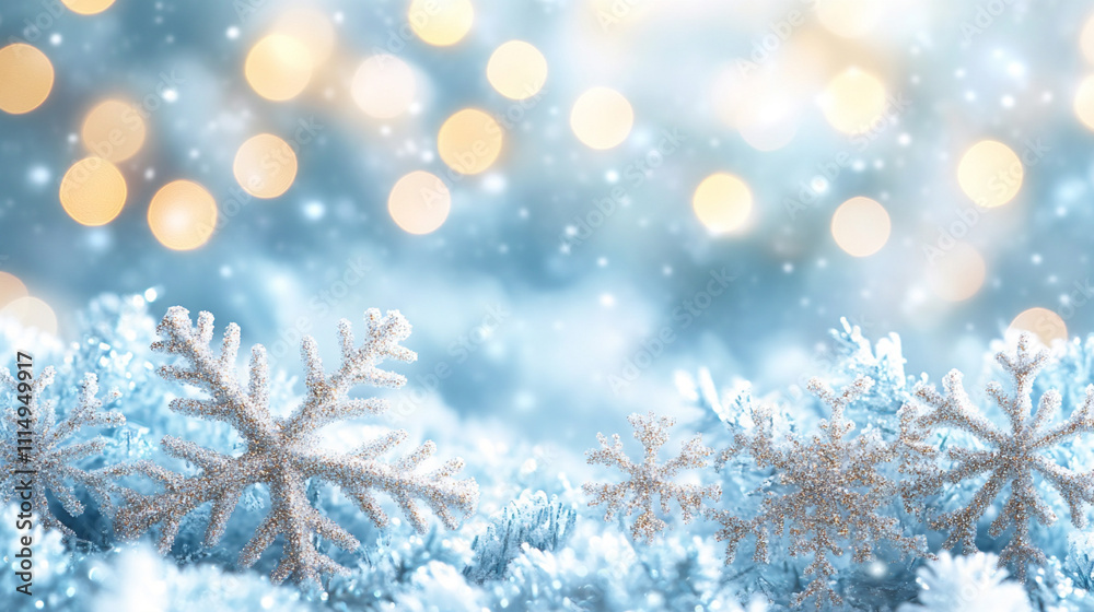 A soft pastel background with blurred snowfla A soft pastel background with blurred snowfla