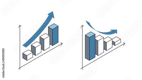 Isometric bar chart Rise and fall sets, Variable line width