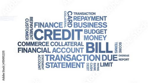 Credit Bill animated word cloud;text design animation tag kinetic typography seamless loop.