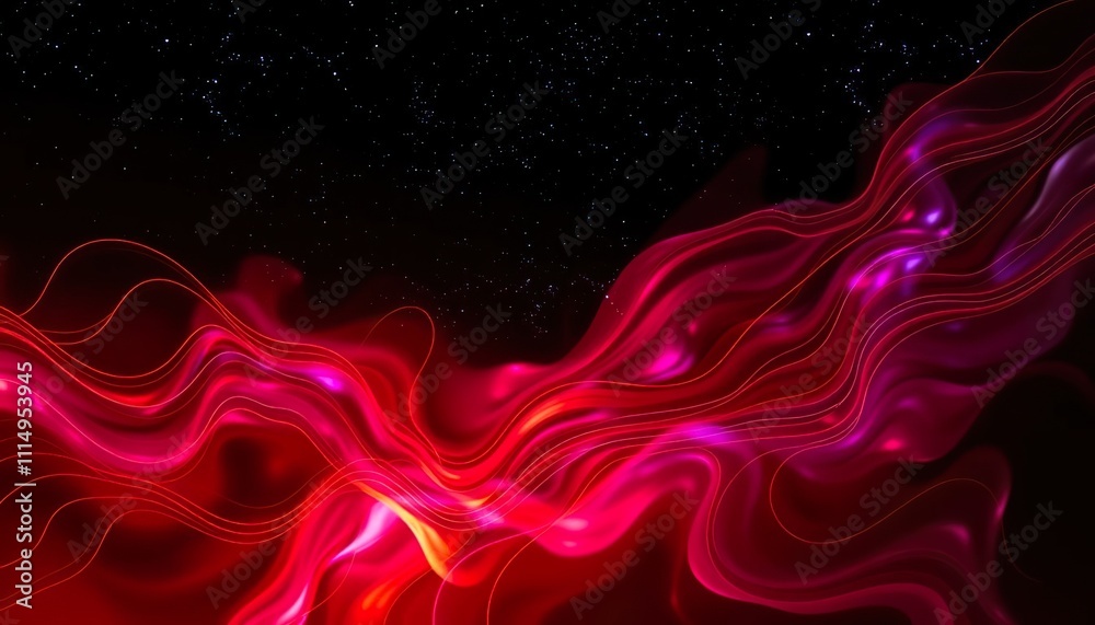 Obraz premium Abstract Red Waves Against Dark Starry Background