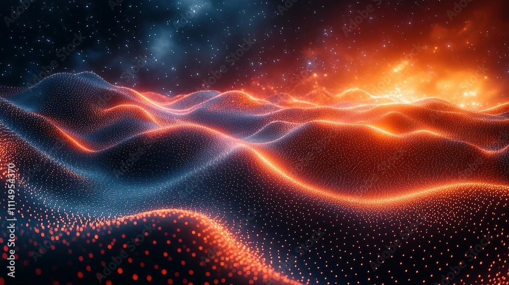 Obraz premium Abstract Cosmic Landscape Of Glowing Particles And Waves