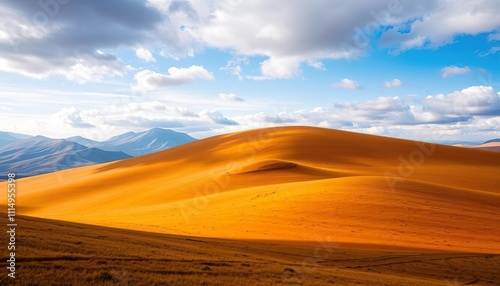 Golden Desert Landscape Under a Cloudy Sky