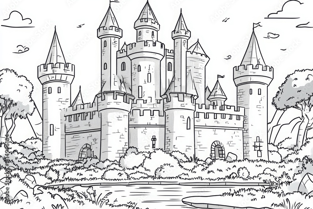 Fototapeta premium Magical Castle Coloring Page for Kids