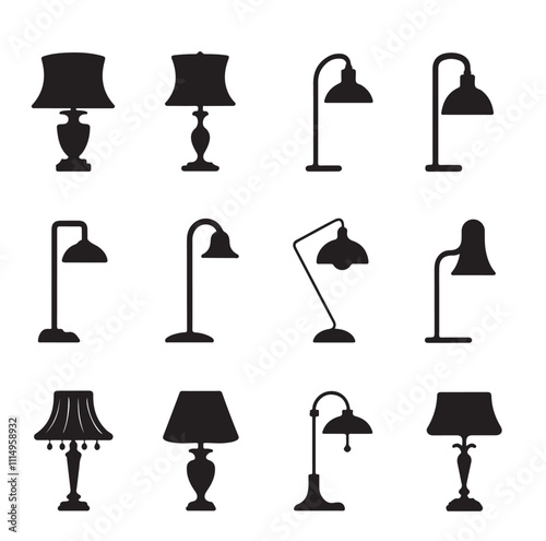 collection of ten create a silhouette ''lamp '' black color eye catching white background