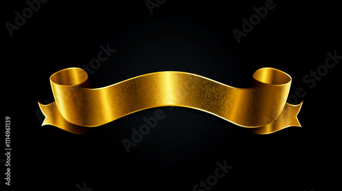Gold ribbon banner on a black background, vector illustration.