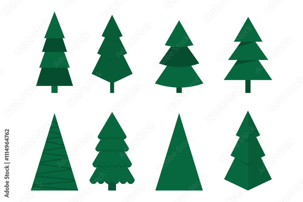 Obraz premium Christmas tree set. Festive green icons. Pine shapes vector. Holiday design.