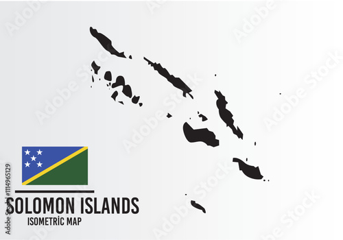 Solomon Islands vector map with flag next to it. Solomon Islands map with national flag isolated on white background. Vector illustration