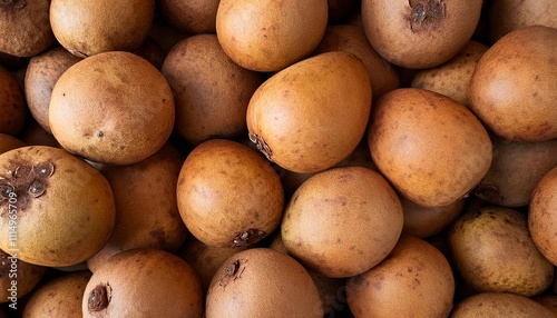 Flat Lay Top View of Bright Ripe Fragrant Brown Mamey sapote Fruit as Background photo