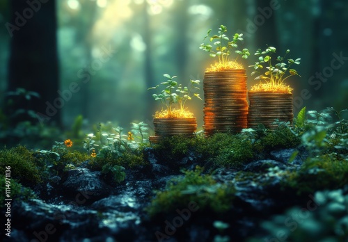 wealth growth sustainability investment money coins plant nature success prosperity finance green cash earning