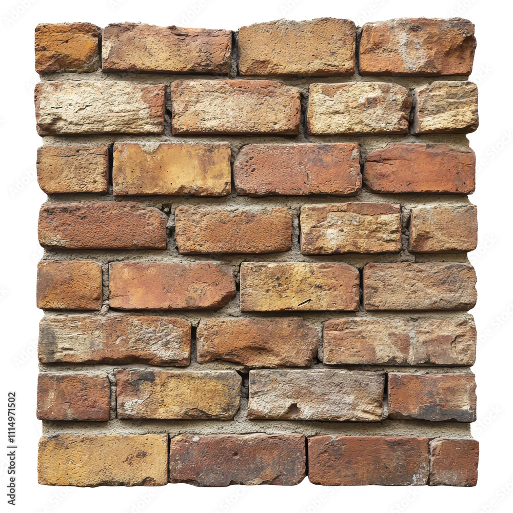 Obraz premium Rustic Red Brick Wall Texture Isolated on Transparent Background