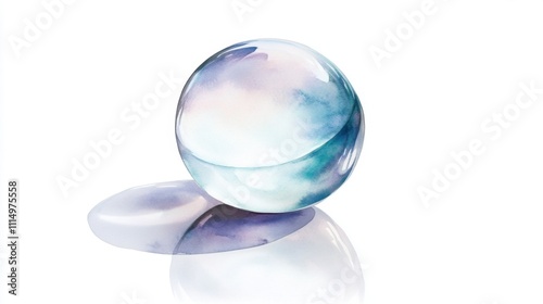 Ethereal Watercolor Bubble with Soft Hues and Reflective Surface on a White Background, Ideal for Artistic and Abstract Designs, Backgrounds, and Creative Projects