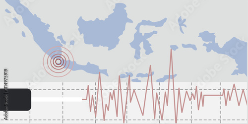 Earthquake theme background with map of Indonesia, natural disaster background, earthquake background