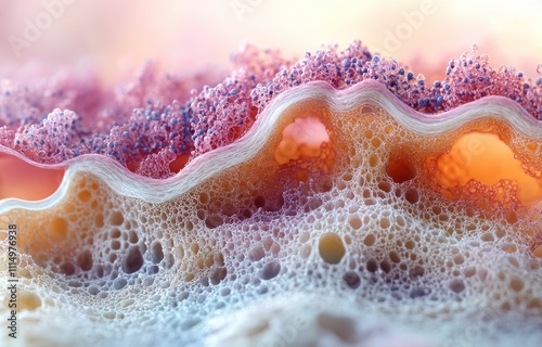 3D Anatomical Illustration of Human Skin Layers Epidermis and Dermis with Hair Follicles