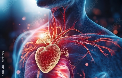 Human Heart Circulatory System with Blocked Arteries and Cardiovascular Disease