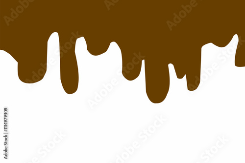 Illustration of dripping brown chocolate on a white background. World Chocolate Day celebration banner. Abstract chocolate flow down
