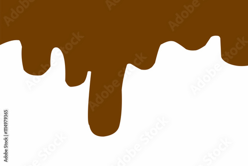 Illustration of dripping brown chocolate on a white background. World Chocolate Day celebration banner. Abstract chocolate flow down
