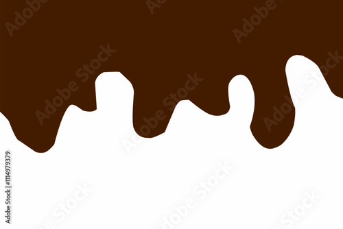 Illustration of dripping brown chocolate on a white background. World Chocolate Day celebration banner. Abstract chocolate flow down
