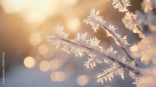 Frost-Covered Branches Sparkling in Golden Morning Light - made with Generative AI photo