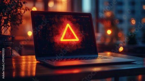 Warning Alert on Laptop Screen Highlighting Cybersecurity Breaches and Global Tech Disruptions photo