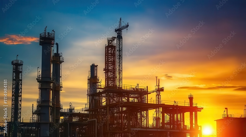 construction site at sunset with cranes silhouetted against a vibrant sky, depicting the industrial development process and the promise of new structures rising, capturing the essence of progress construction site at sunset with cranes silhouetted against a vibrant sky, depicting the industrial development process and the promise of new structures rising, capturing the essence of progress