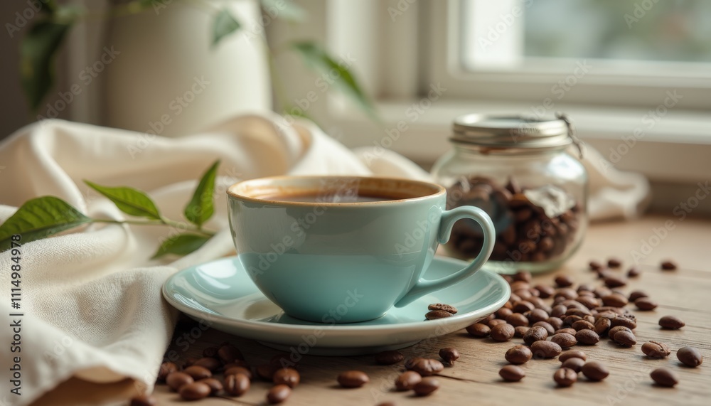 Obraz premium Relaxing coffee moment at home indoor still life cozy atmosphere casual setting warm vibes